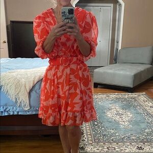 Elegant Orange Floral Women's Dress